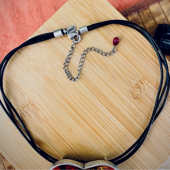 Chicos Red & Black Multi Strand Silver Heart Pendant Necklaces + Dangle Earrings - Picture 14 of 14